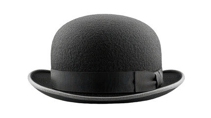 Classic black bowler hat elegantly displayed against a white background