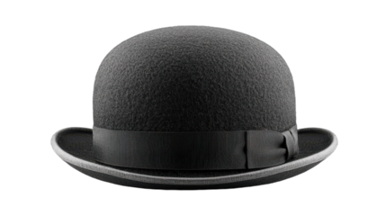 Classic black bowler hat elegantly displayed against a white background