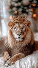 Fototapeta premium Majestätischer Löwe mit Königskrone in eleganter Umgebung für Dekor und Design mit Wildtiermotiven