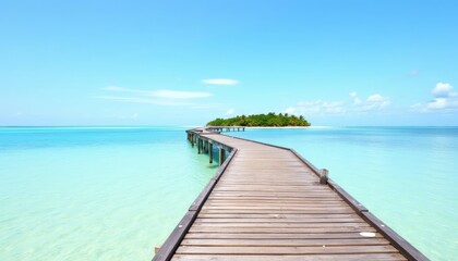 Fototapeta premium Exploring the tropical island via the wooden pier