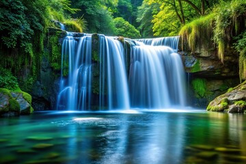 Small waterfall cascading into tranquil pool of water