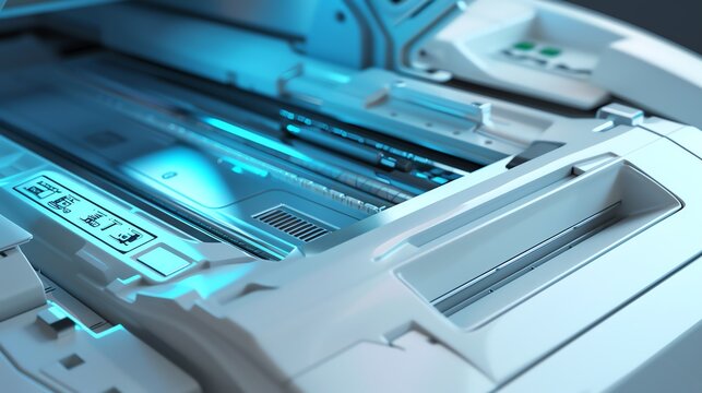 A 3D render of a copiers optical scanner