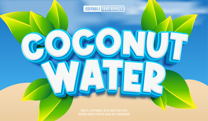 Editable 3d text style effect - Coconut Water text effect Template	