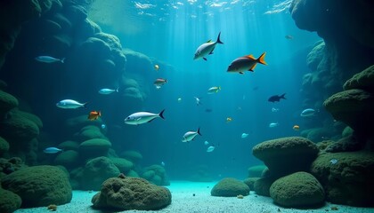 Fototapeta premium Underwater Paradise A School of Fish in a Coral Cove