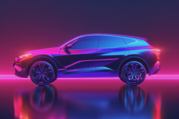 Abstract SUV Car. Glow, Shine, and Neon Effect.