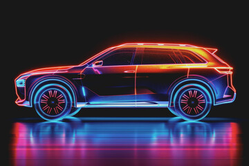 Abstract SUV Car. Glow, Shine, and Neon Effect.