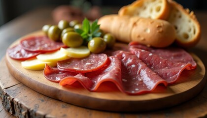  Delicious charcuterie board with olives bread and cured meats
