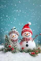 Fototapeta premium Cute snowman. Winter holiday theme.