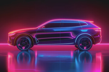 Naklejka premium Abstract SUV Car. Glow, Shine, and Neon Effect.