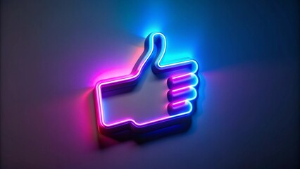 Obraz premium Eye-catching neon thumbs-up 3D icon with a floating effect, perfect for web and mobile apps