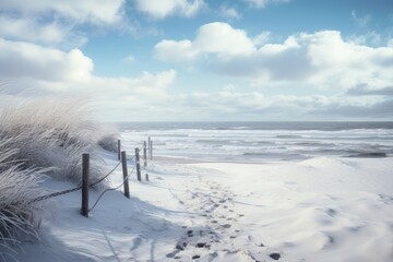 Beach in winter landscape outdoors horizon.