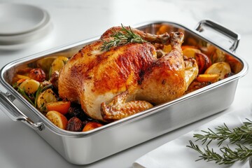 Fototapeta premium Roasted Chicken with Vegetables in Serving Pan