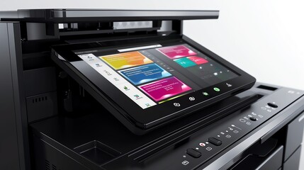 A copier with a large touchscreen interface