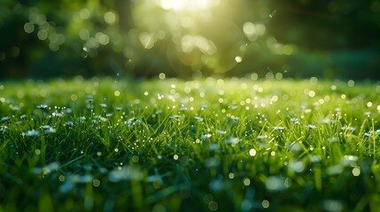 Lush Grass Texture on Vibrant Green Lawn in Peaceful Nature