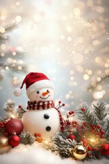 Cute snowman. Winter holiday theme.