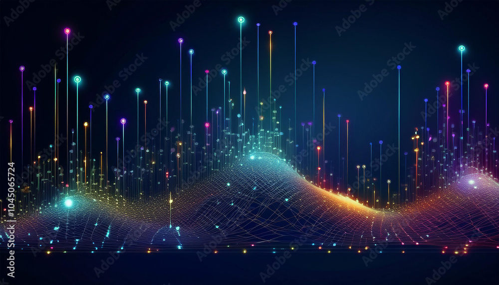 Poster abstract points are connected by a gradient line. design concept of social networking or big data co