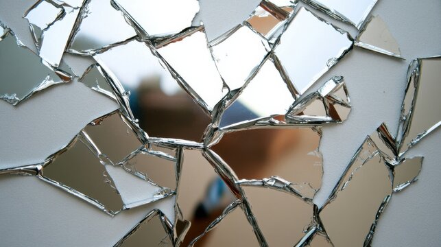Zerbrochene Glasreflexion - abstraktes Konzept f&uuml;r Design, Kunstinstallationen und Sicherheitsthemen