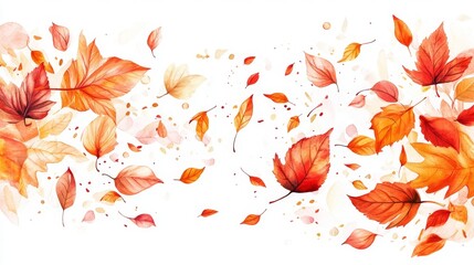 Obraz premium Vivid Autumn Leaves Watercolor Illustration - Swirling Foliage in Orange, Yellow, and Red on White Background