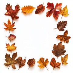 Vibrant Autumn Leaves Frame on White Background for Seasonal Design Elements