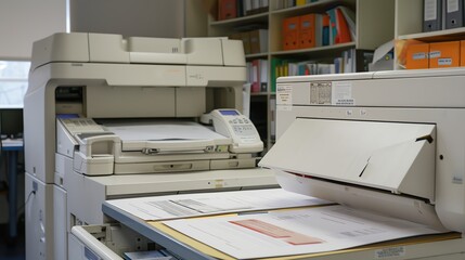 A copier with various paper sizes and types loaded