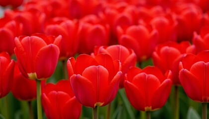  Blooming Red Tulips in Field
