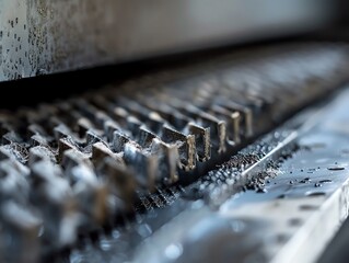 A detailed view of a copiers scanning bed