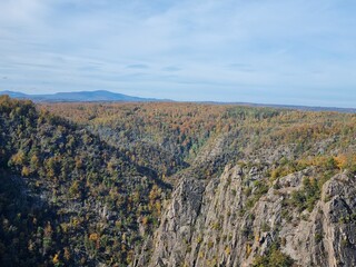 Blick vom Hexentanzplatz bei Thale Richtung Roßtrappe, Harz, Sachsen-Anhalt