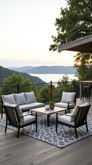 Obraz premium A large outdoor living room with a view of the mountains