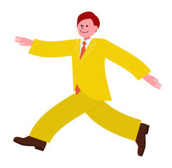 ご機嫌でスキップをするスーツを着た若い男性のイラスト