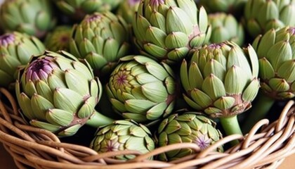 Fototapeta premium Fresh and vibrant artichokes in a woven basket