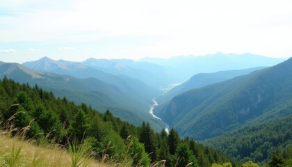 Obraz premium Majestic mountain vista with serene river