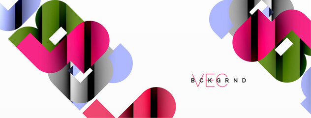 Abstract background. Colorful geometric curve shapes with black shadow lines effects