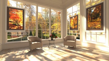 Fototapeta premium Cozy Autumn Living Room with Bright Natural Light