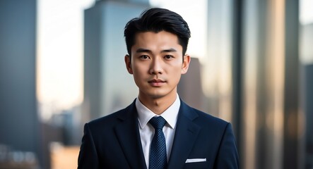 Fototapeta premium east asian young man office formal bright background wearing fashion portrait