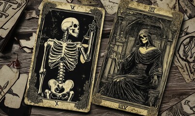 Two tarot cards: death and the hanged man.