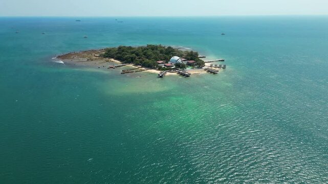 Exotic Tropical Umang Island Off The Coast Of Banten Indonesia Slow Track In Over Blue Sea 4K 60FPS