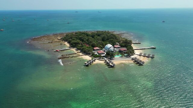Tropical Umang Island In Banten Indonesia Drone Rotate 4K 60FPS