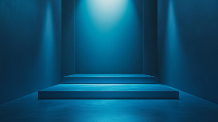 Obraz premium Blue gradient abstract background of empty room with spotlight on stage