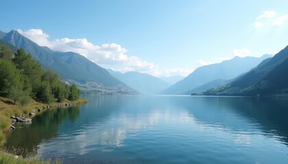  Tranquil mountain lake under a clear sky