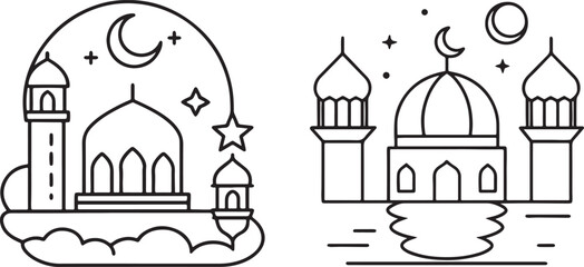 Fototapeta premium a black and white drawing of a mosque and a mosque.