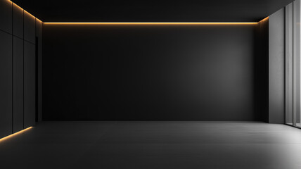 Obraz premium Black empty room with side lights illuminating the walls and floor for displaying products or presentations