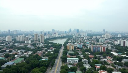 Obraz premium Vibrant cityscape with a river cutting through the urban jungle