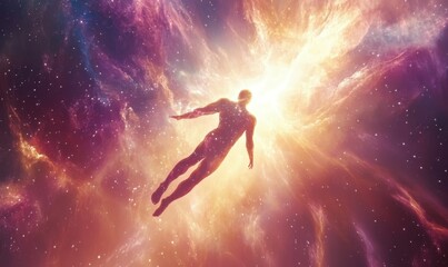 Fototapeta premium Silhouette of a person floating in a nebula.