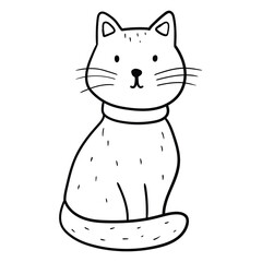 Hand drawn doodle sitting cat on a white background.