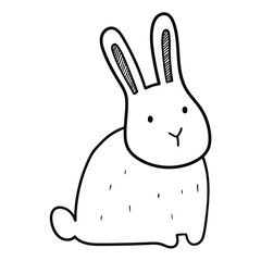Hand drawn doodle sitting rabbit on white background.
