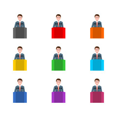Business man on podium icon isolated on white background. Set icons colorful