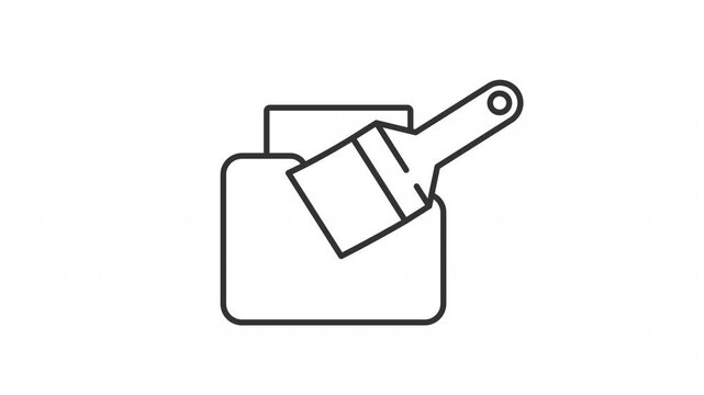 Data cleaning line animation. Documentation management animated icon. Moving paint brush, paper. Black illustration on white background. HD video with alpha channel. Motion graphic