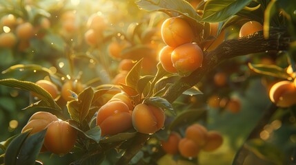 Ripe Peaches on a Branch