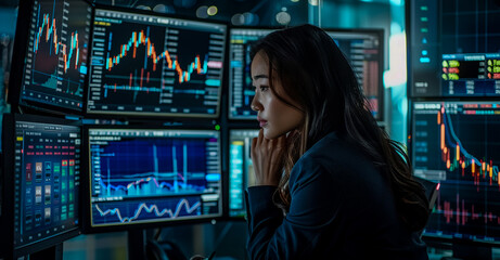 Asian business woman working on computer