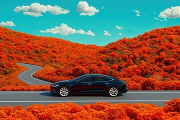 A Journey Through Vibrant Landscapes The Elegance of a Modern Car on Twisting Roads